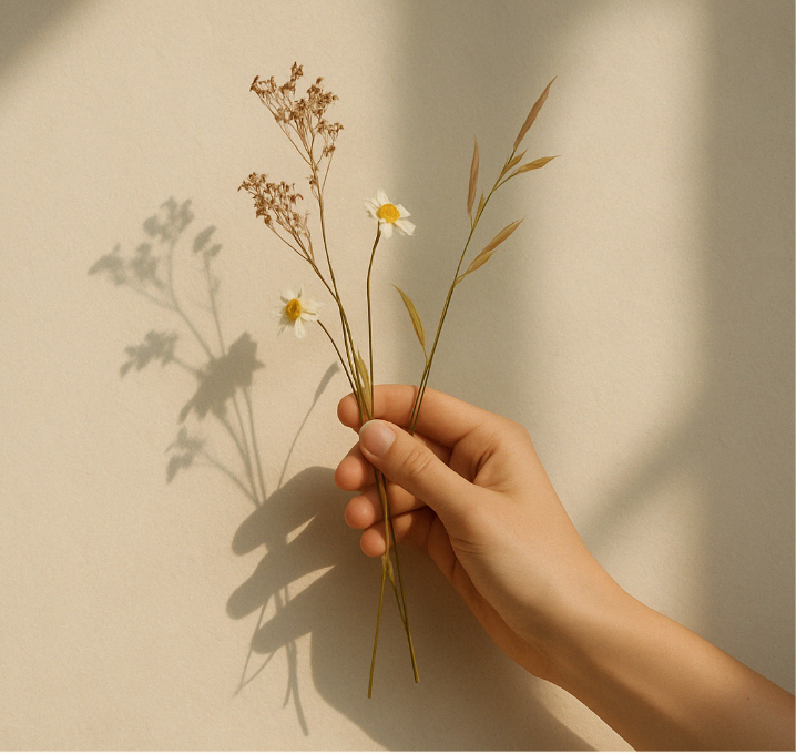 Flores secas en mano